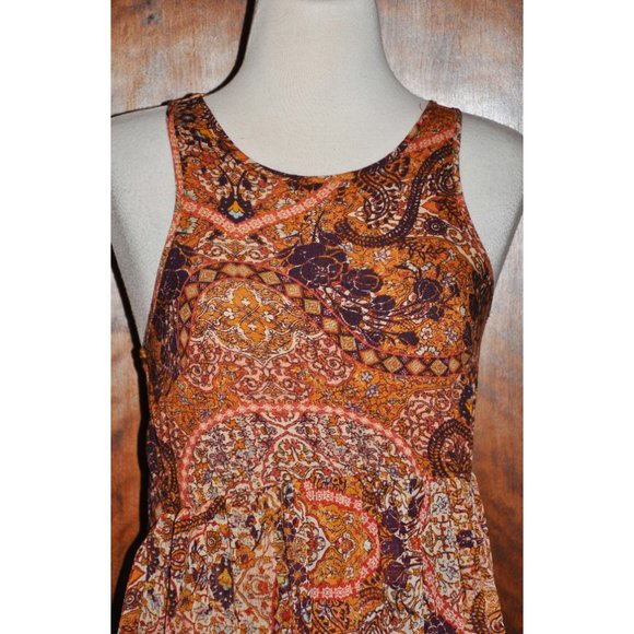 Xhilaration Rust Cream & Purple Chiffon Maxi Dress With Four Slitted Panels - Picture 2 of 8
